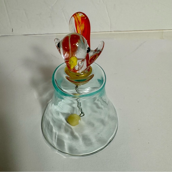 Art Glass Bell with Blown Glass Bird Finial. Approx. 3.5”H - Picture 3 of 10